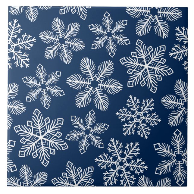 Snöflingor på mörk blått kakelplatta (Framsidan)