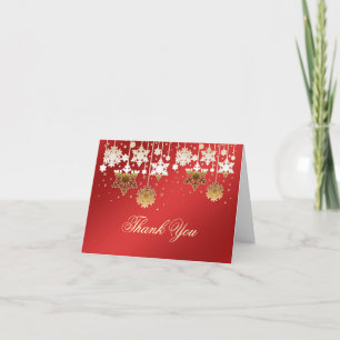Snöflingor på röd jul som gifta sig tackkort
