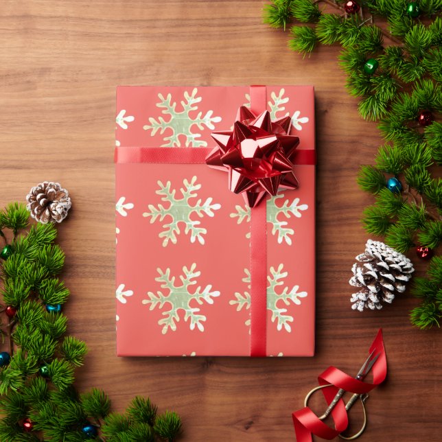Snöflingor på röd julhelg presentpapper (Julgåva)