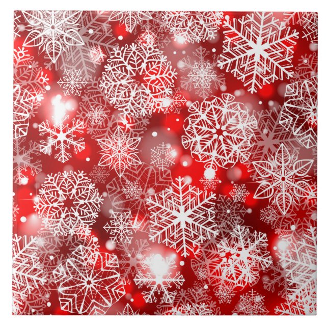 Snöflingor på rött kakelplatta (Framsidan)
