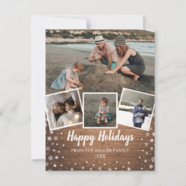 Snöflingor på Rustic wood multi fotocollage Julkort