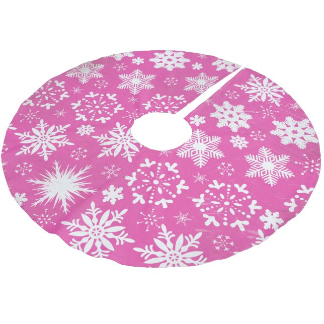 Snöflingor på Shock rosa Träd Skirt Julgransmatta Borstad Polyester (Vinklad)