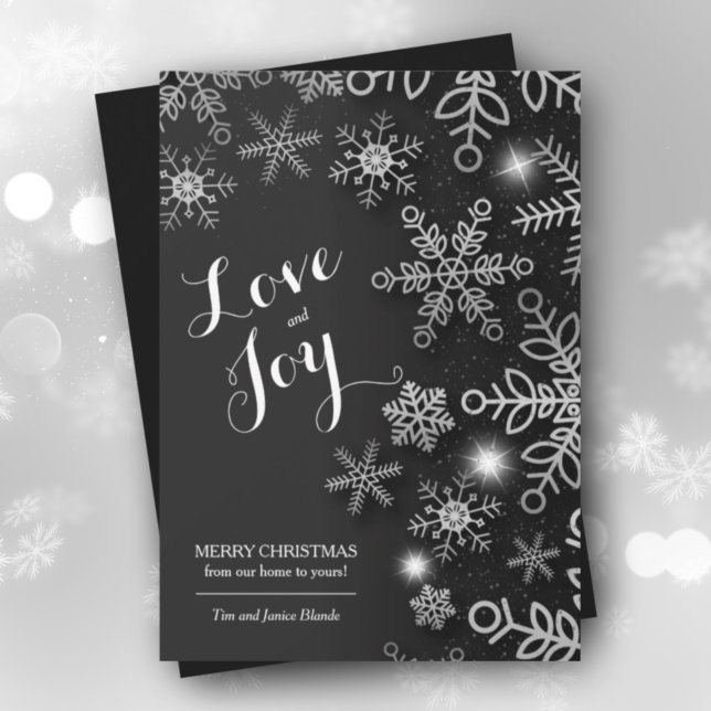 Snöflingor på svart jultomte, ej foto julkort (Skapare uppladdad)