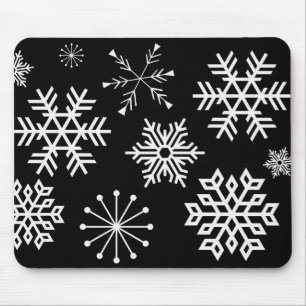 Snöflingor på svart musmatt konst semester musmatta