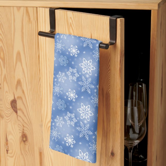 Snöflingor På Vinterblå Kökshandduk (Thirds Fold)