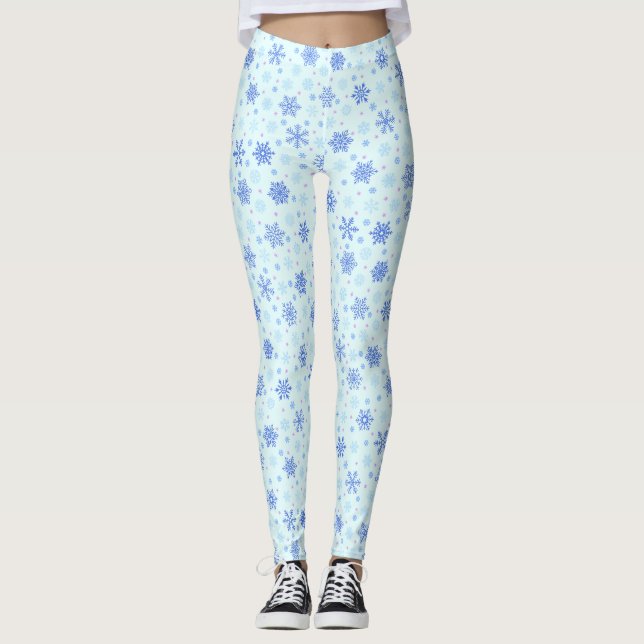 Snöflingor Pastel Blue Baby blue Snö Elegant Chic Leggings (Framsida)