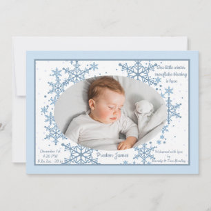 Snöflingor Photo Ram Blue Birth Notice Inbjudningar