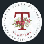 Snöflingor Poinsettia Monogram-adressetikett Runt Klistermärke<br><div class="desc">Unik cirkelformad adressetikettdesign med röd och vit vattenfärgspoinsettia blommigt brev (ditt initiala),  cirkulärt skript. Använda Anpassa verktyg om du vill lägga till din information,  initiera och kanske måste du anpassa den så att den passar,  ändra teckensnittet färg. Lägg till ett mellanrum mellan brev och dubbla mellan ord för "Titta".</div>