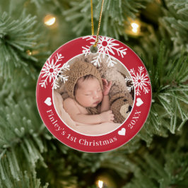 Snöflingor Red Baby under första julfotfoto Julgransprydnad Keramik