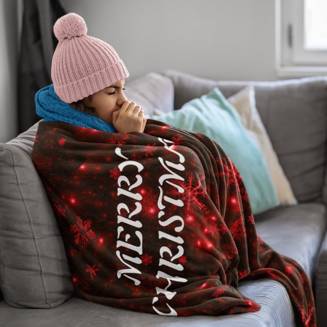 Snöflingor Red Background Fleece Blanket (Snowflakes Red Background Fleece Blanket)