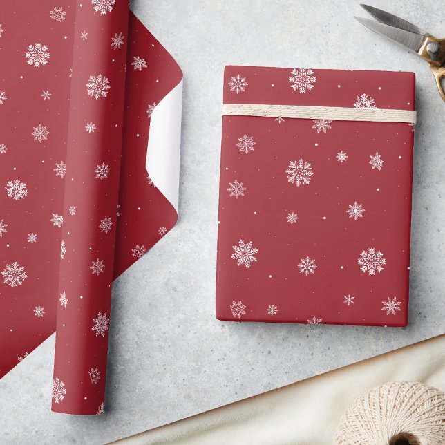 Snöflingor Red Helgdag Presentpapper (Snowflakes Red Holiday Wrapping Paper
)