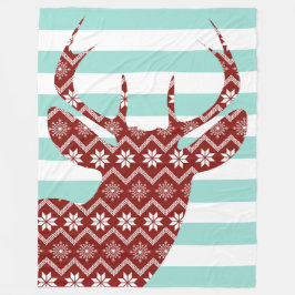 Snöflingor Red Hjort Blue Rand Blanket Fleecefilt