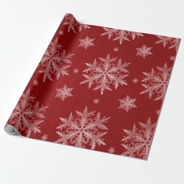 Snöflingor Röd Högtid Jul Presentpapper (Utrullad)