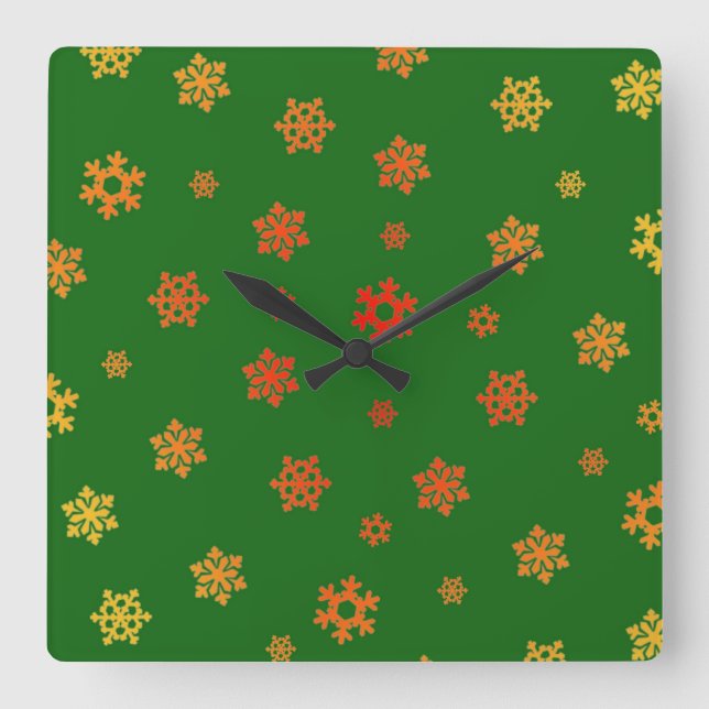 Snöflingor (Röda & Guld) [Julens Mönster] Fyrkantig Klocka (Framsida)