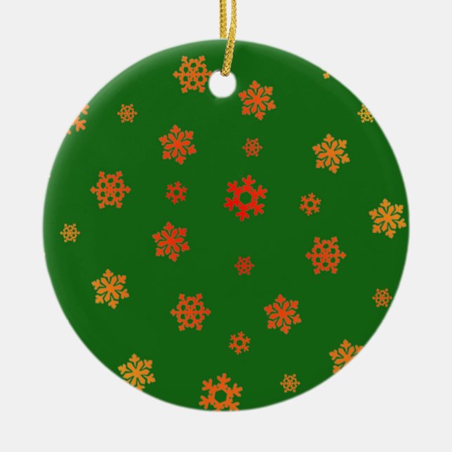 Snöflingor (Röda & Guld) [Julens Mönster] Julgransprydnad Keramik (Framsidan)