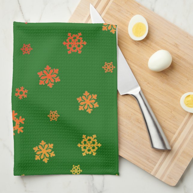 Snöflingor (Röda & Guld) [Julens Mönster] Kökshandduk (Vikt i Fjärdedel)