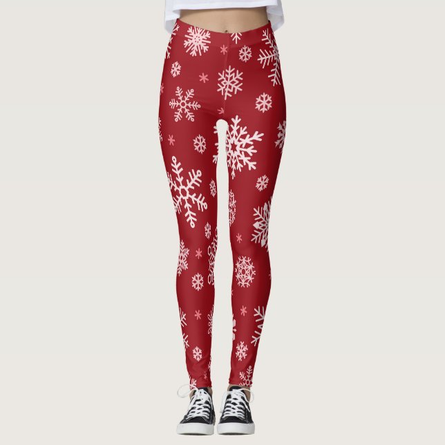 Snöflingor, röddekoration, jul mönster. leggings (Framsida)
