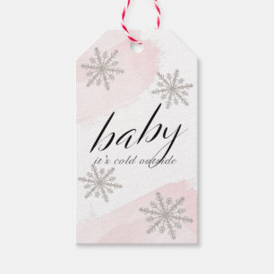 Snöflingor Rosa Baby:s Kall utanför Tack Presentetikett