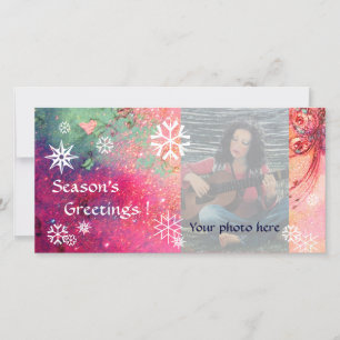 SNÖFLINGOR rosa,fuchsia,grönt,vit Julkort