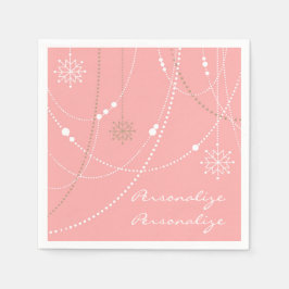 Snöflingor rosa mitten av seklet elegant vinter sö pappersservett