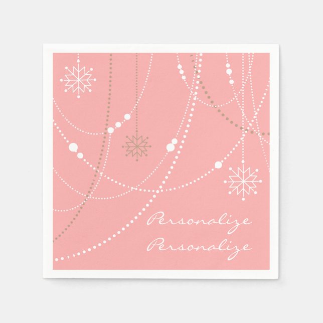 Snöflingor rosa mitten av seklet elegant vinter sö pappersservett (Framsidan)
