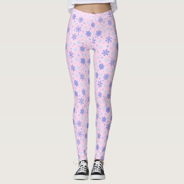 Snöflingor Rosa Pastel Rosa Elegant Snyggt Girly Leggings (Framsida)