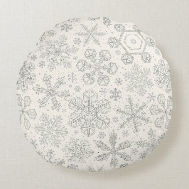 Snöflingor Rund Kudde (Framsidan)