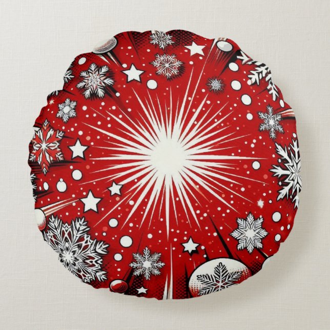 Snöflingor Rund Kudde (Framsidan)