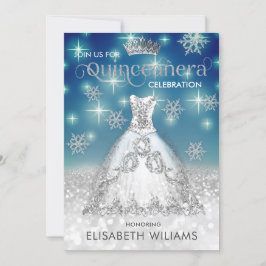 Snöflingor Silver dress ombre tiara Quinceañera I Inbjudningar