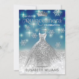 Snöflingor Silver dress ombre tiara Quinceañera I Inbjudningar