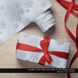 Snöflingor Silver Glitter Dusty Blue Gnistra Presentpapper