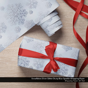 Snöflingor Silver Glitter Dusty Blue Gnistra Presentpapper