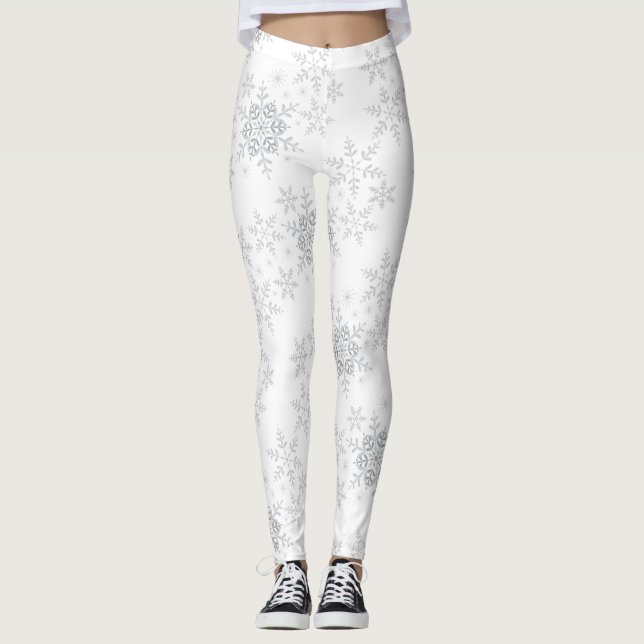Snöflingor Silver, Glitter, vinter eller jul Leggings (Framsida)