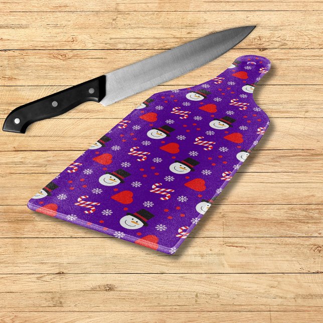 Snöflingor Snögubbe Polkagrisar - blå bakgrund (Snowflakes Snowman Candy Canes Blue Background Cutting Board)