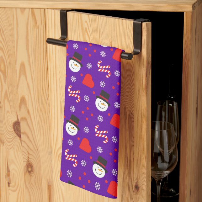 Snöflingor Snögubbe Polkagrisar - blå bakgrund Kökshandduk (Thirds Fold)