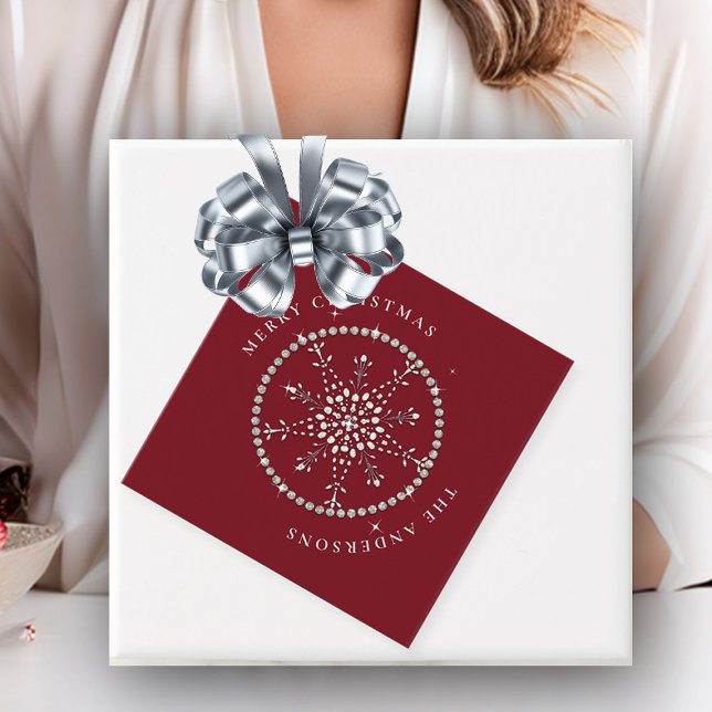 Snöflingor Sparkles Glitter Red-Chicen Gåvor Etiketter (christmas decor personalized favor tag red winter snow snowflake glitter sparkle rhinestones glam)