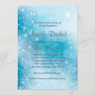 Snöflingor Stjärna av David Bat Mitzvah-inbjudan Inbjudningar