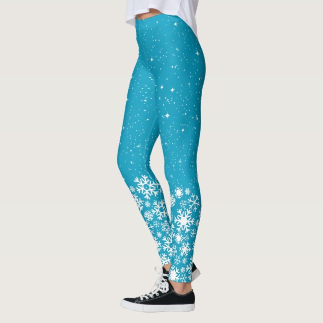 Snöflingor & stjärnor på blå eller din färg leggings (Vänster)