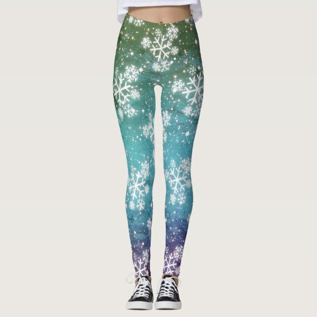 Snöflingor & stjärnor (redigerbart) leggings (Framsida)