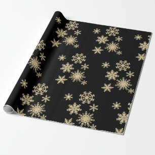 Snöflingor svärtar guld- Snowflakevinterjulafton Presentpapper