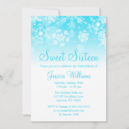 Snöflingor Teal White Winter Wonderland Sweet 16 Inbjudningar