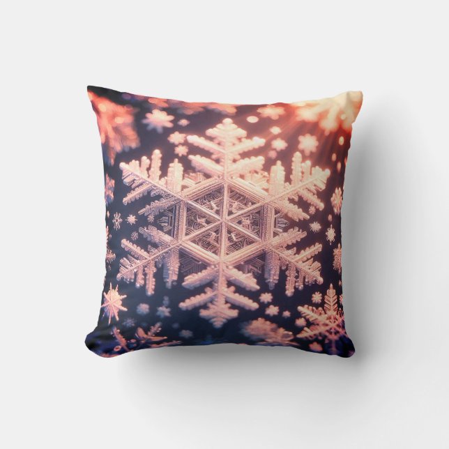 Snöflingor / Tjocka Kristaller / Strålar / Sangria Kudde (Framsida)