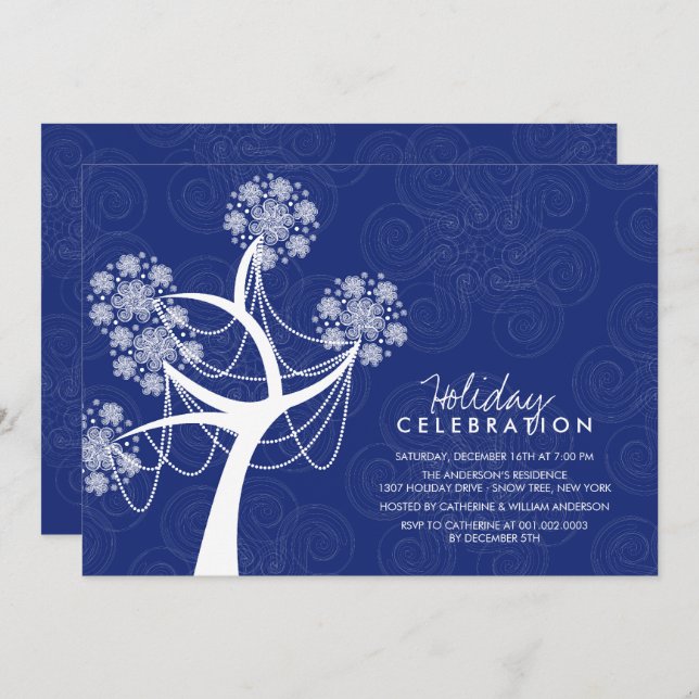 Snöflingor Träd Fairy Ljus Julfest Inbjudan (Fram/baksida)