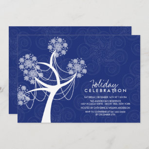 Snöflingor Träd Fairy Ljus Julfest Inbjudan