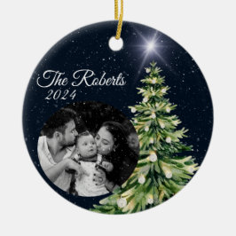 Snöflingor & Träd Winter Charm Elegant Navy Blue Julgransprydnad Keramik