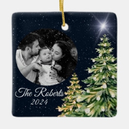 Snöflingor & Träd Winter Charm Elegant Navy Blue Julgransprydnad Keramik