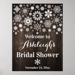 Snöflingor, Trähjälte Shower Välkomstaffisch Poster