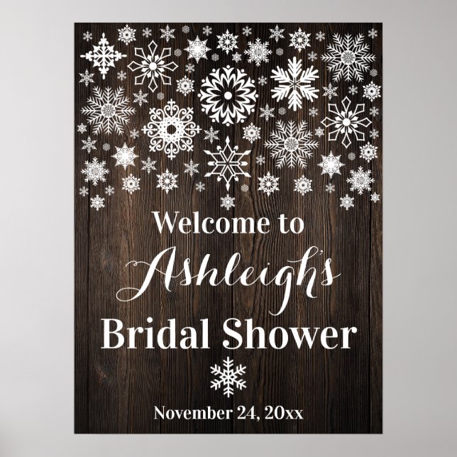 Snöflingor, Trähjälte Shower Välkomstaffisch Poster (Framsidan)
