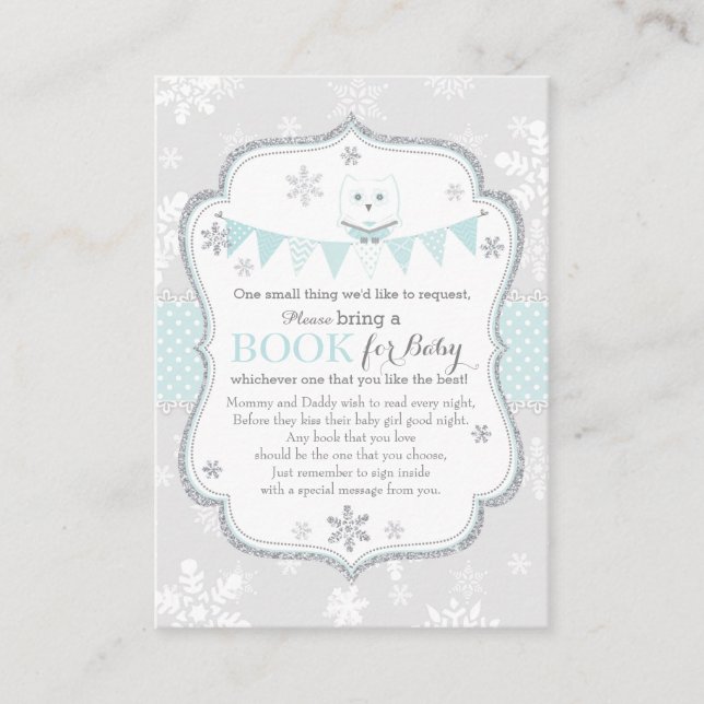 Snöflingor Uggla-banderoll med Bok-kort Tilläggskort (Framsida)