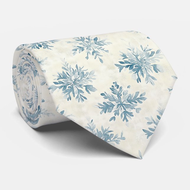 Snöflingor Vattenfärg Blå Slips (Rullad)